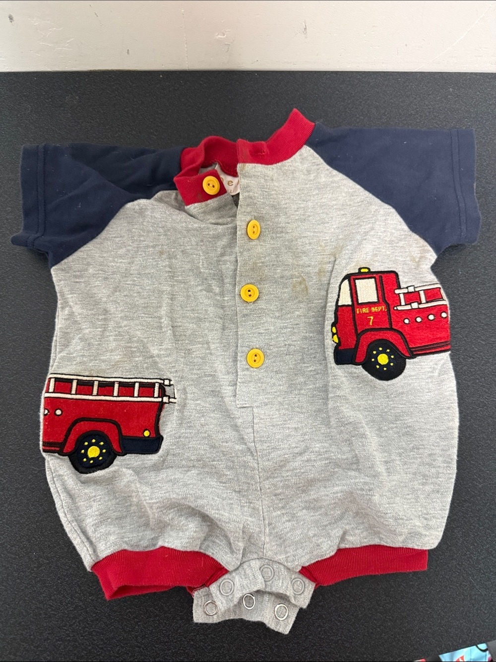 Grey & Red Fire Truck Romper for Kids1990’s